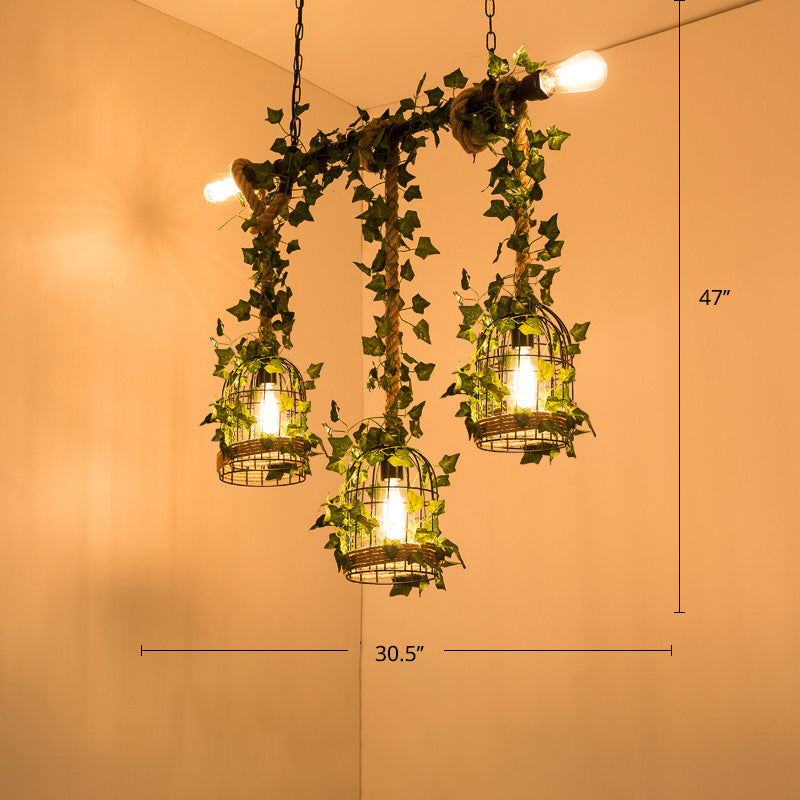 Farmhouse Shaded Pendant Lamp Metallic Hanging Island Light with Faux Plant in Green Clearhalo 'Ceiling Lights' 'Island Lights' Lighting' 2461444