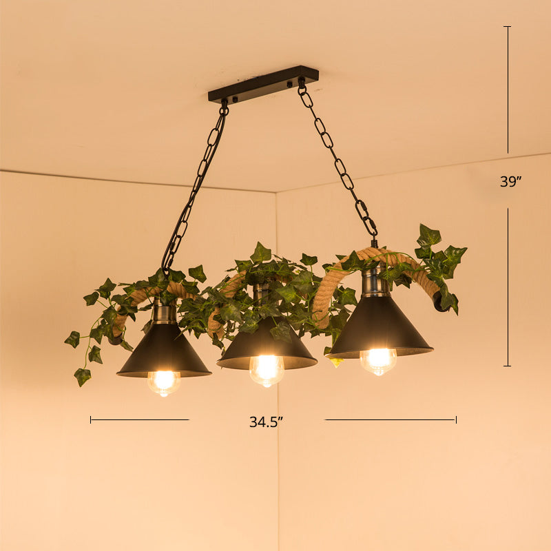 Farmhouse Shaded Pendant Lamp Metallic Hanging Island Light with Faux Plant in Green Clearhalo 'Ceiling Lights' 'Island Lights' Lighting' 2461445
