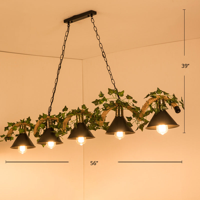 Farmhouse Shaded Pendant Lamp Metallic Hanging Island Light with Faux Plant in Green Clearhalo 'Ceiling Lights' 'Island Lights' Lighting' 2461446