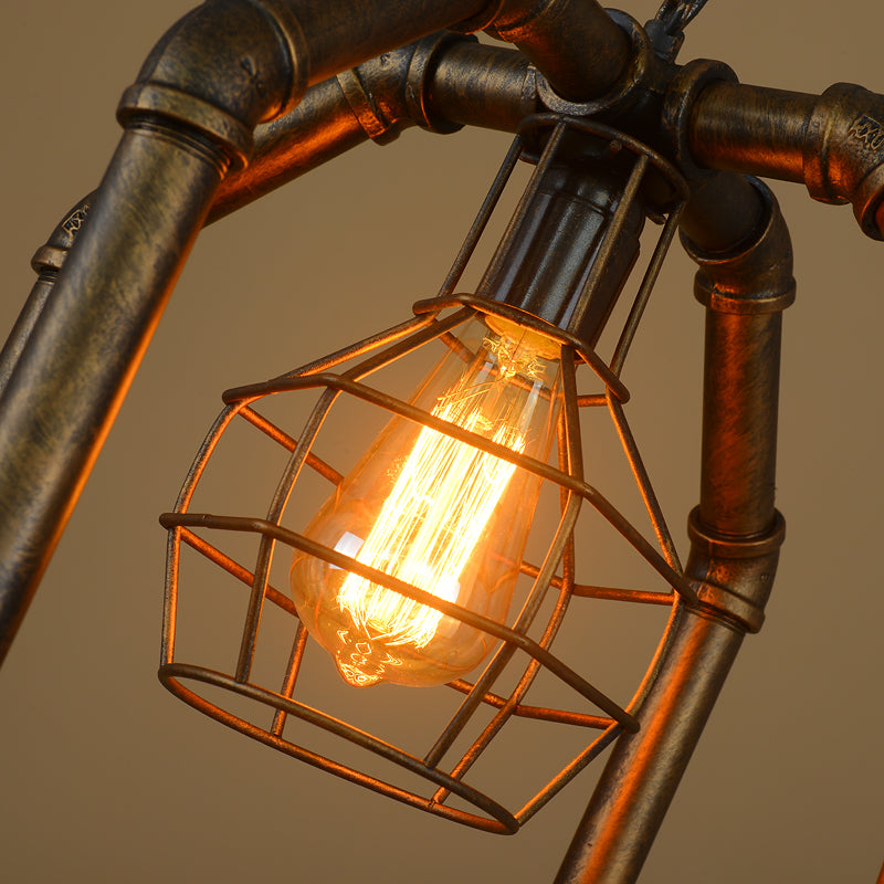 Metal Dual Cage Ceiling Hanging Lantern Industrial 1 Bulb Dining Room Pendant Light in Brass Clearhalo 'Art Deco Pendants' 'Cast Iron' 'Ceiling Lights' 'Ceramic' 'Crystal' 'Industrial Pendants' 'Industrial' 'Metal' 'Middle Century Pendants' 'Pendant Lights' 'Pendants' 'Tiffany' Lighting' 2461496