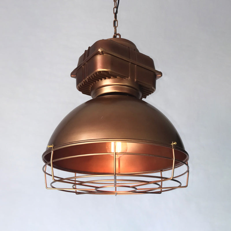 Industrial Style Dome Pendant Lighting 1 Head Metal Mine Light with Round Wire Cage Copper Clearhalo 'Art Deco Pendants' 'Cast Iron' 'Ceiling Lights' 'Ceramic' 'Crystal' 'Industrial Pendants' 'Industrial' 'Metal' 'Middle Century Pendants' 'Pendant Lights' 'Pendants' 'Tiffany' Lighting' 2461508