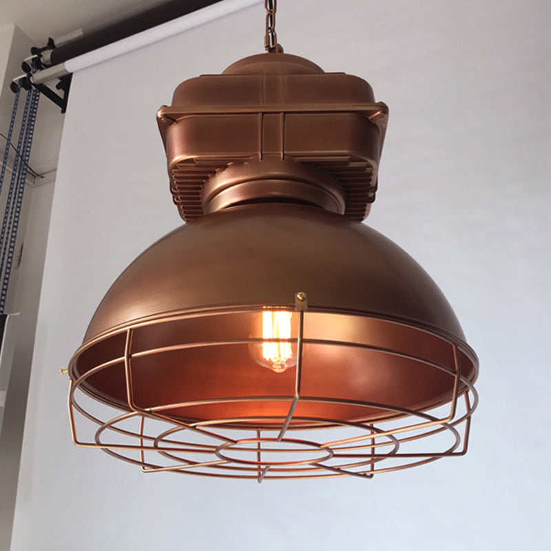 Industrial Style Dome Pendant Lighting 1 Head Metal Mine Light with Round Wire Cage Weathered Copper Clearhalo 'Art Deco Pendants' 'Cast Iron' 'Ceiling Lights' 'Ceramic' 'Crystal' 'Industrial Pendants' 'Industrial' 'Metal' 'Middle Century Pendants' 'Pendant Lights' 'Pendants' 'Tiffany' Lighting' 2461511