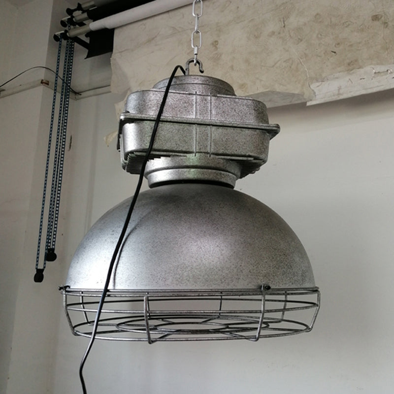 Industrial Style Dome Pendant Lighting 1 Head Metal Mine Light with Round Wire Cage Silver Clearhalo 'Art Deco Pendants' 'Cast Iron' 'Ceiling Lights' 'Ceramic' 'Crystal' 'Industrial Pendants' 'Industrial' 'Metal' 'Middle Century Pendants' 'Pendant Lights' 'Pendants' 'Tiffany' Lighting' 2461513