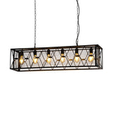 Black Metal Island Lighting Rectangular Mesh Caging 6 Lights Industrial Suspension Light Clearhalo 'Ceiling Lights' 'Island Lights' Lighting' 2461617