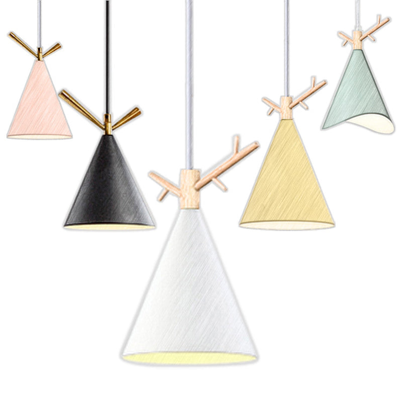 Nordic Conical Drop Pendant Metallic 1-Bulb Dining Room Ceiling Hang Light with Antler Deco Clearhalo 'Ceiling Lights' 'Modern Pendants' 'Modern' 'Pendant Lights' 'Pendants' Lighting' 2461623