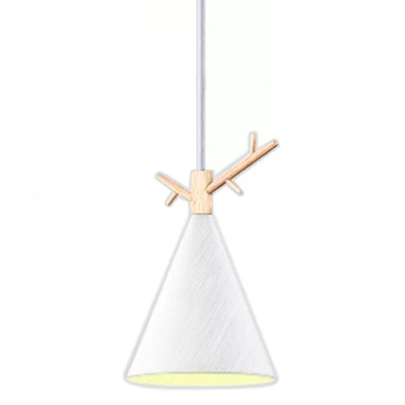 Nordic Conical Drop Pendant Metallic 1-Bulb Dining Room Ceiling Hang Light with Antler Deco White Clearhalo 'Ceiling Lights' 'Modern Pendants' 'Modern' 'Pendant Lights' 'Pendants' Lighting' 2461627