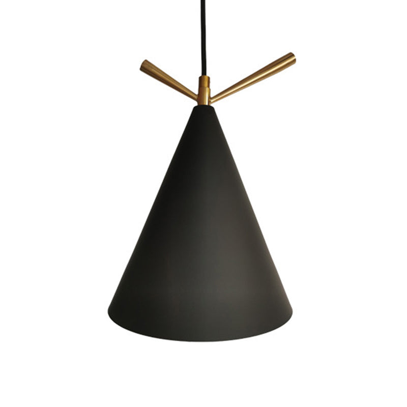 Nordic Conical Drop Pendant Metallic 1-Bulb Dining Room Ceiling Hang Light with Antler Deco Black Clearhalo 'Ceiling Lights' 'Modern Pendants' 'Modern' 'Pendant Lights' 'Pendants' Lighting' 2461628