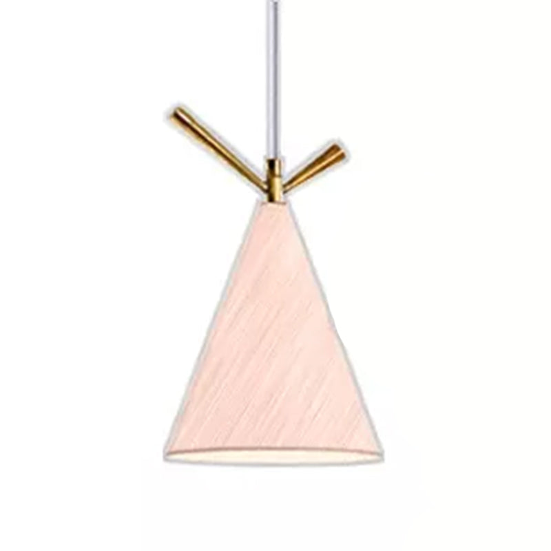 Nordic Conical Drop Pendant Metallic 1-Bulb Dining Room Ceiling Hang Light with Antler Deco Pink Clearhalo 'Ceiling Lights' 'Modern Pendants' 'Modern' 'Pendant Lights' 'Pendants' Lighting' 2461629