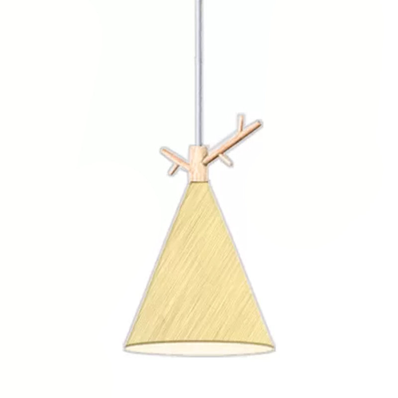 Nordic Conical Drop Pendant Metallic 1-Bulb Dining Room Ceiling Hang Light with Antler Deco Yellow Clearhalo 'Ceiling Lights' 'Modern Pendants' 'Modern' 'Pendant Lights' 'Pendants' Lighting' 2461630