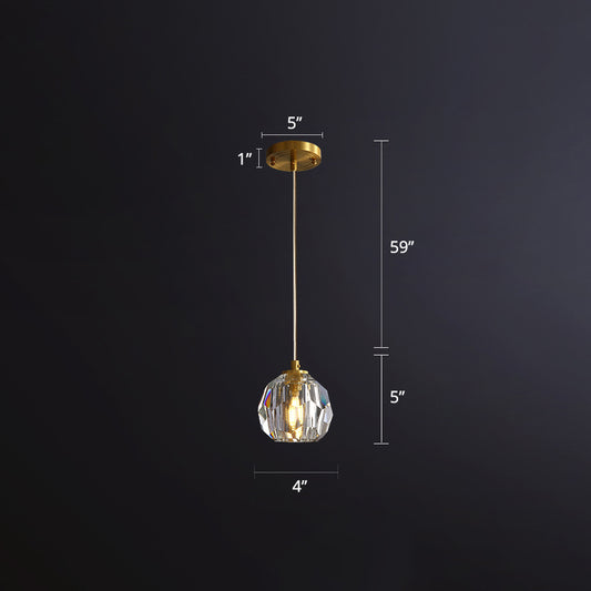 Simple Ball Ceiling Pendant Lamp Clear Cut Crystal 1 Bulb Bedside Pendulum Light in Gold Clearhalo 'Ceiling Lights' 'Modern Pendants' 'Modern' 'Pendant Lights' 'Pendants' Lighting' 2461640