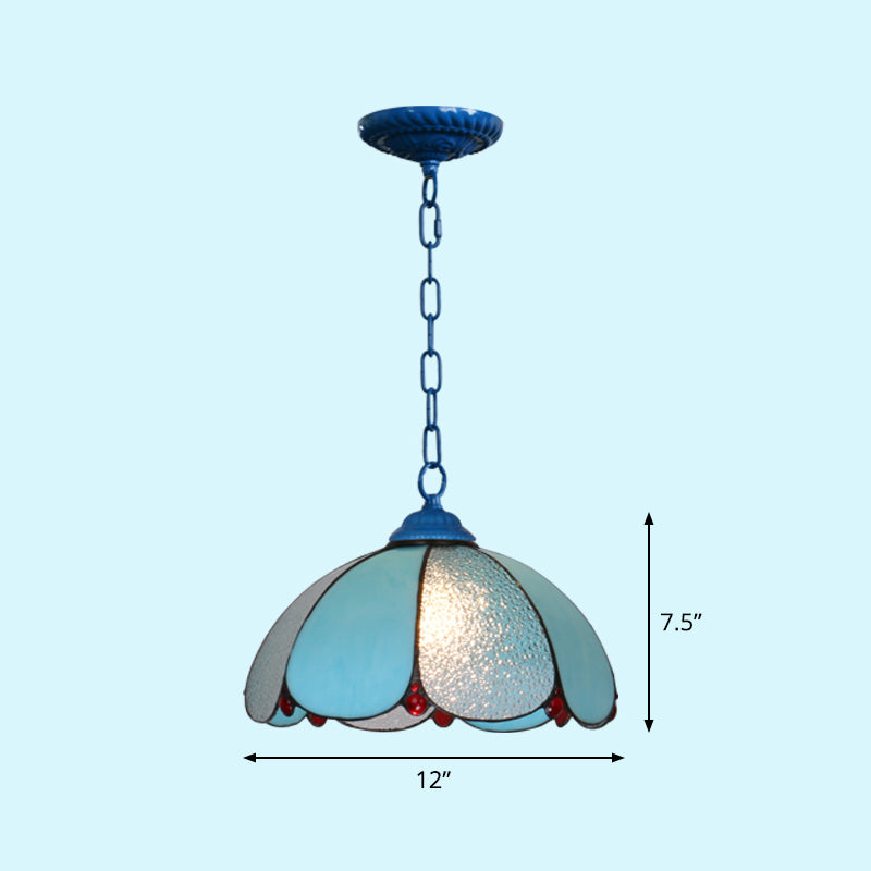 Mediterranean Dome Pendant Lighting Fixture Single Hand-Crafted Glass Hanging Light for Restaurant Clearhalo 'Art Deco Pendants' 'Cast Iron' 'Ceiling Lights' 'Ceramic' 'Close To Ceiling Lights' 'Crystal' 'Industrial' 'Metal' 'Middle Century Pendants' 'Pendant Lights' 'Pendants' 'Tiffany close to ceiling' 'Tiffany Pendants' 'Tiffany' Lighting' 2461659