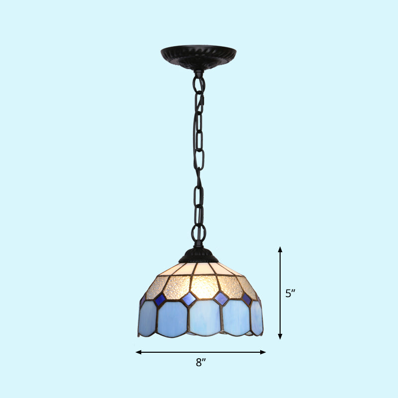 Mediterranean Dome Pendant Lighting Fixture Single Hand-Crafted Glass Hanging Light for Restaurant Clearhalo 'Art Deco Pendants' 'Cast Iron' 'Ceiling Lights' 'Ceramic' 'Close To Ceiling Lights' 'Crystal' 'Industrial' 'Metal' 'Middle Century Pendants' 'Pendant Lights' 'Pendants' 'Tiffany close to ceiling' 'Tiffany Pendants' 'Tiffany' Lighting' 2461665