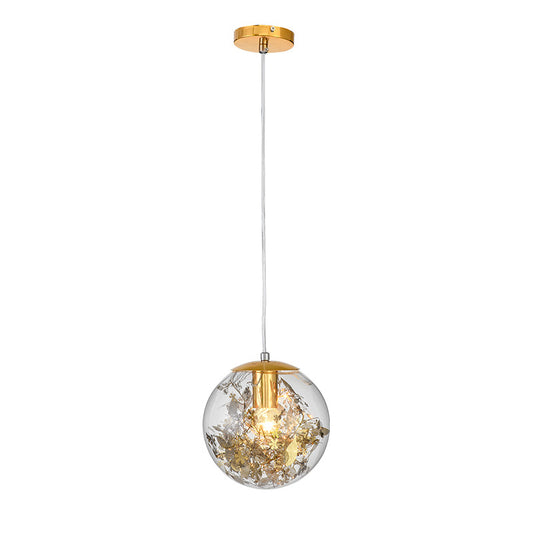 Globe Suspension Lighting Simple Clear Glass 1-Head Dining Room Pendant Light with Foil Flower Inside Clearhalo 'Ceiling Lights' 'Close To Ceiling Lights' 'Glass shade' 'Glass' 'Modern Pendants' 'Modern' 'Pendant Lights' 'Pendants' Lighting' 2461756