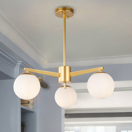 Post Modern 3 Lights Chandelier Gold Sphere Hanging Pendant Light with Milky Glass Shade Gold Clearhalo 'Ceiling Lights' 'Chandeliers' 'Modern Chandeliers' 'Modern' Lighting' 246177