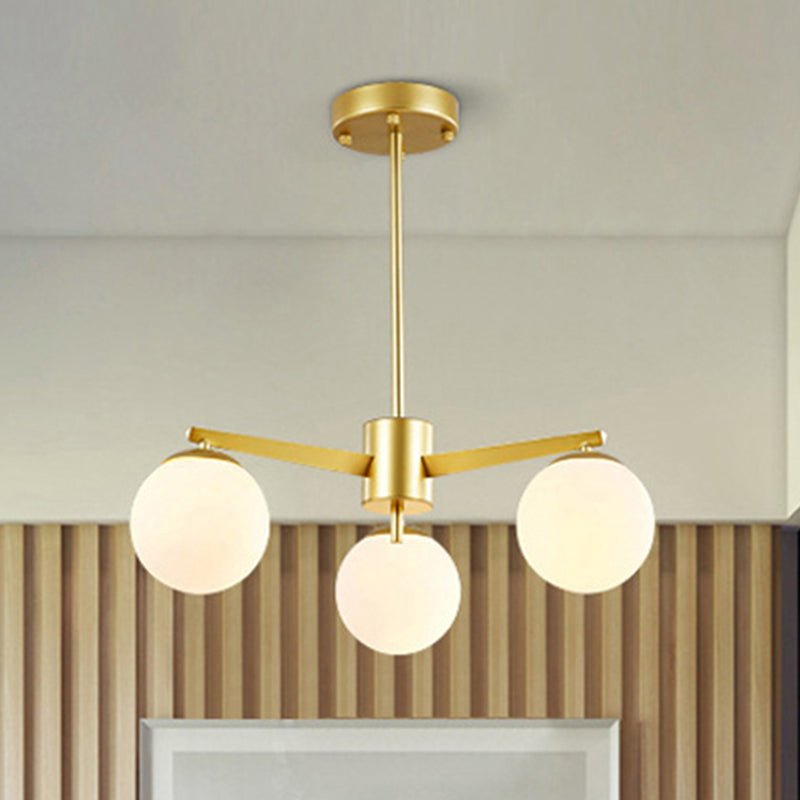 Post Modern 3 Lights Chandelier Gold Sphere Hanging Pendant Light with Milky Glass Shade Clearhalo 'Ceiling Lights' 'Chandeliers' 'Modern Chandeliers' 'Modern' Lighting' 246178