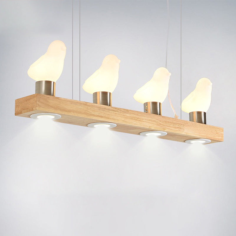 Ivory Glass Bird Island Pendant Decorative Wood Suspended Lighting Fixture over Table Clearhalo 'Ceiling Lights' 'Island Lights' Lighting' 2461807