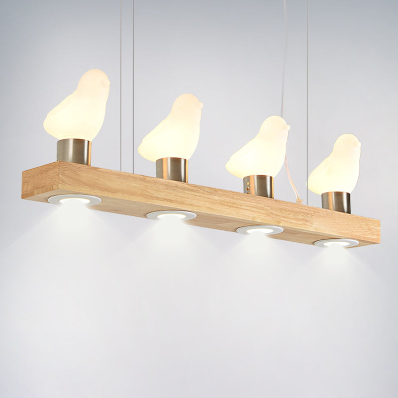 Ivory Glass Bird Island Pendant Decorative Wood Suspended Lighting Fixture over Table 4 Wood Clearhalo 'Ceiling Lights' 'Island Lights' Lighting' 2461809