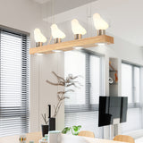 Ivory Glass Bird Island Pendant Decorative Wood Suspended Lighting Fixture over Table Clearhalo 'Ceiling Lights' 'Island Lights' Lighting' 2461810