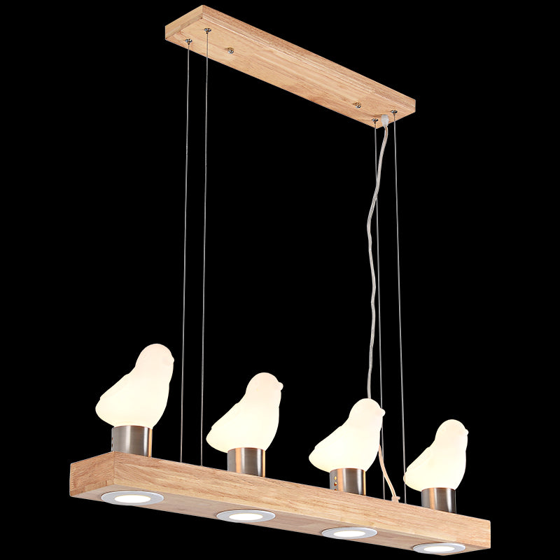 Ivory Glass Bird Island Pendant Decorative Wood Suspended Lighting Fixture over Table Clearhalo 'Ceiling Lights' 'Island Lights' Lighting' 2461813