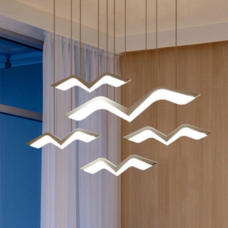 2/3/4/5 Seagull Multi Light Pendant Simple Acrylic Shade LED Hanging Lamp in White 5 White Clearhalo 'Ceiling Lights' 'Modern Pendants' 'Modern' 'Pendant Lights' 'Pendants' Lighting' 246188