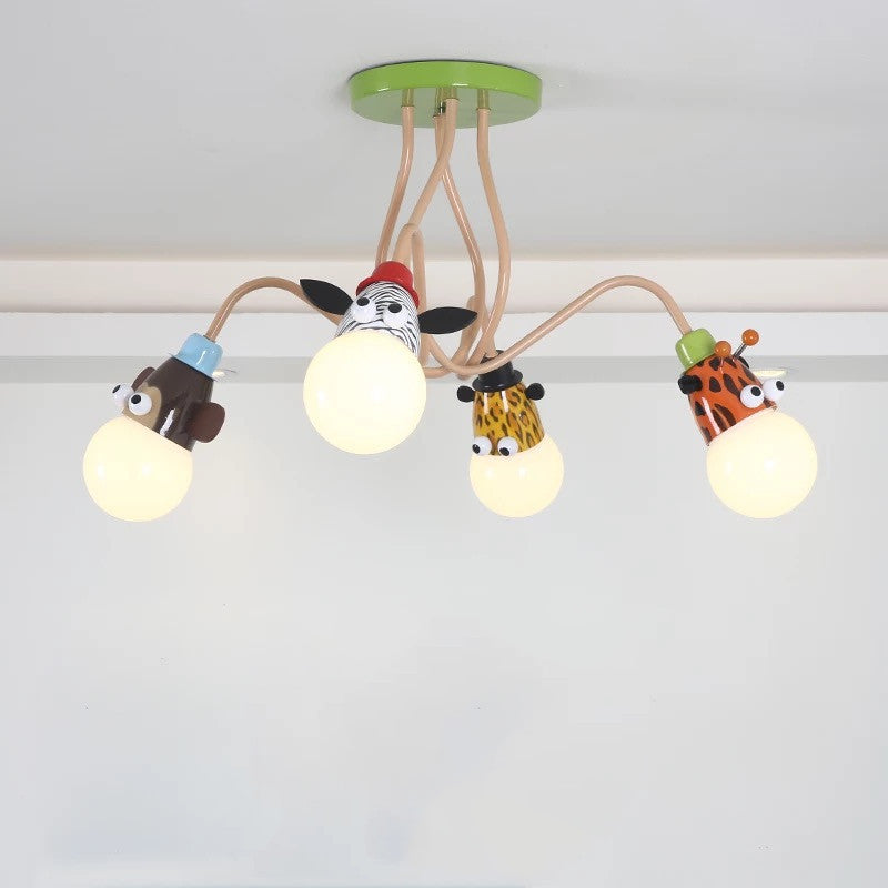 Exposed Bulb Flush Mount Fixture Cartoon Metal Orange Semi Flush Ceiling Light with Animal Decoration 4 Orange Clearhalo 'Ceiling Lights' 'Close To Ceiling Lights' 'Close to ceiling' 'Semi-flushmount' Lighting' 2461910