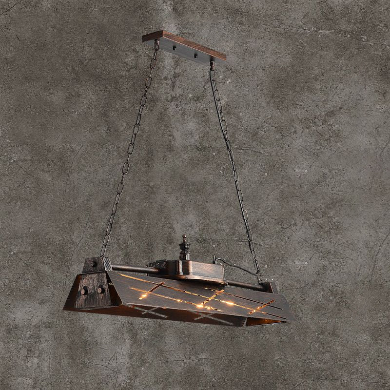 Metal Hollow-out Suspension Lamp Industrial 4-Light Dining Room Island Light Fixture Rust Clearhalo 'Ceiling Lights' 'Island Lights' Lighting' 2461920