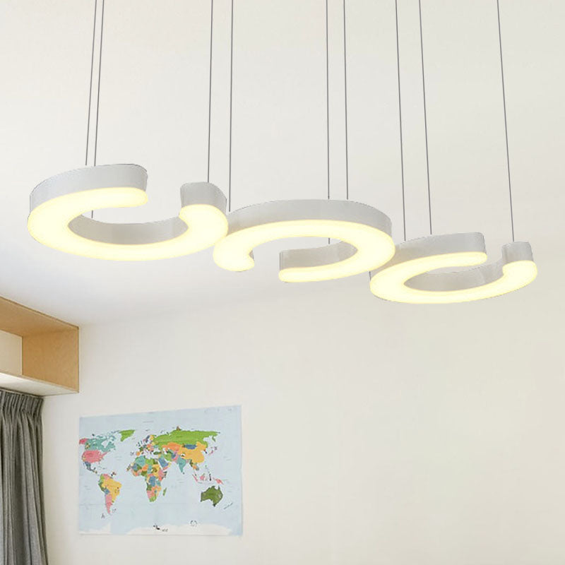 C-Shaped Hanging Light Kit Minimalist Metal LED White Ceiling Pendant Lamp in Warm/White Light with Round/Linear Canopy White Linear Clearhalo 'Ceiling Lights' 'Modern Pendants' 'Modern' 'Pendant Lights' 'Pendants' Lighting' 246196