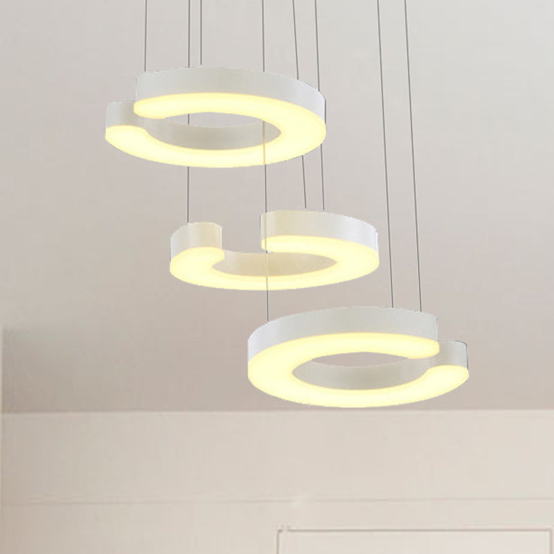 C-Shaped Hanging Light Kit Minimalist Metal LED White Ceiling Pendant Lamp in Warm/White Light with Round/Linear Canopy White Round Clearhalo 'Ceiling Lights' 'Modern Pendants' 'Modern' 'Pendant Lights' 'Pendants' Lighting' 246198