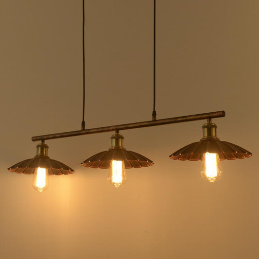 Rust Scalloped Suspended Lighting Fixture Industrial Metal 3-Bulb Bistro over Island Lighting Clearhalo 'Ceiling Lights' 'Island Lights' Lighting' 2462005