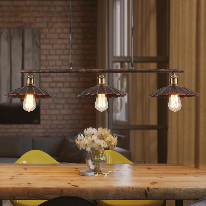 Rust Scalloped Suspended Lighting Fixture Industrial Metal 3-Bulb Bistro over Island Lighting Clearhalo 'Ceiling Lights' 'Island Lights' Lighting' 2462006