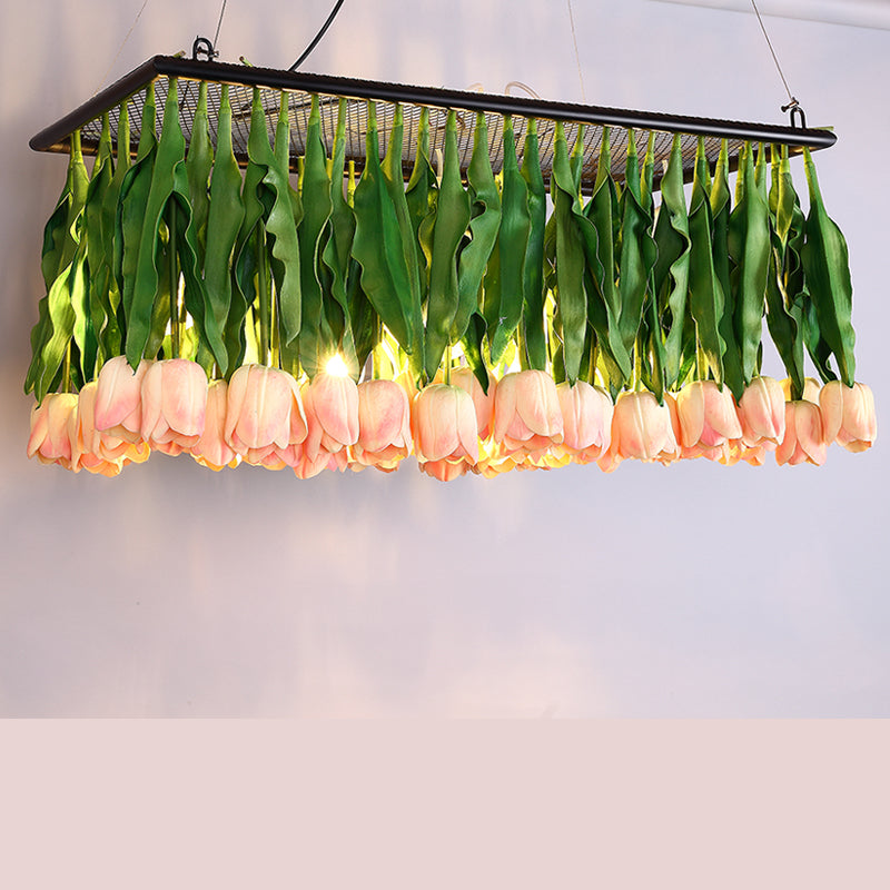 Tulip Bouquet Restaurant Suspension Lamp Rustic Metal 4-Light Green Island Light Fixture Clearhalo 'Ceiling Lights' 'Island Lights' Lighting' 2462011