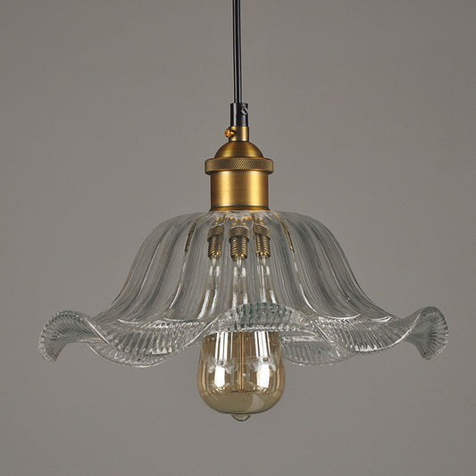 Clear Glass Flower Suspension Lamp Industrial 1 Bulb Dining Room Pendant Light Fixture Clear Clearhalo 'Ceiling Lights' 'Industrial Pendants' 'Industrial' 'Middle Century Pendants' 'Pendant Lights' 'Pendants' 'Tiffany' Lighting' 2462039