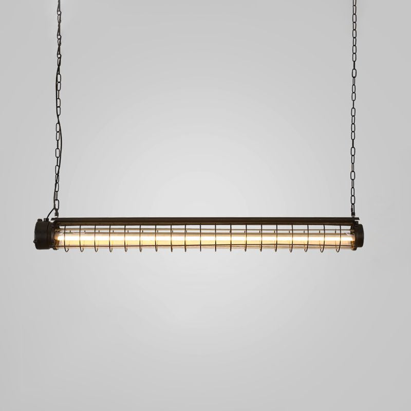 Tubular Cage Dining Room Island Lamp Industrial Metal Black Hanging Ceiling Light Black 4.5" Clearhalo 'Ceiling Lights' 'Island Lights' Lighting' 2462129