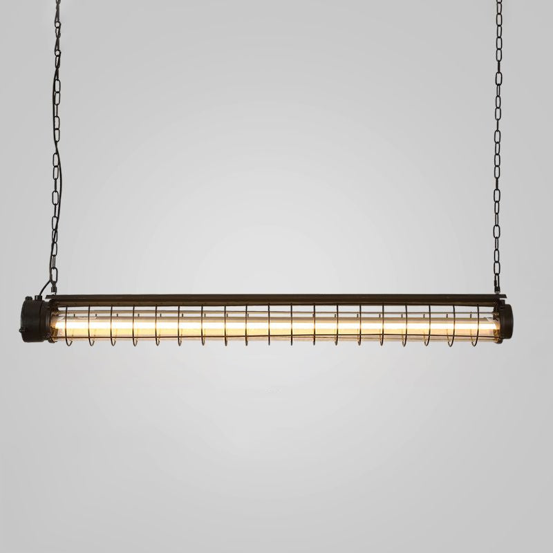 Tubular Cage Dining Room Island Lamp Industrial Metal Black Hanging Ceiling Light Black 10" Clearhalo 'Ceiling Lights' 'Island Lights' Lighting' 2462130