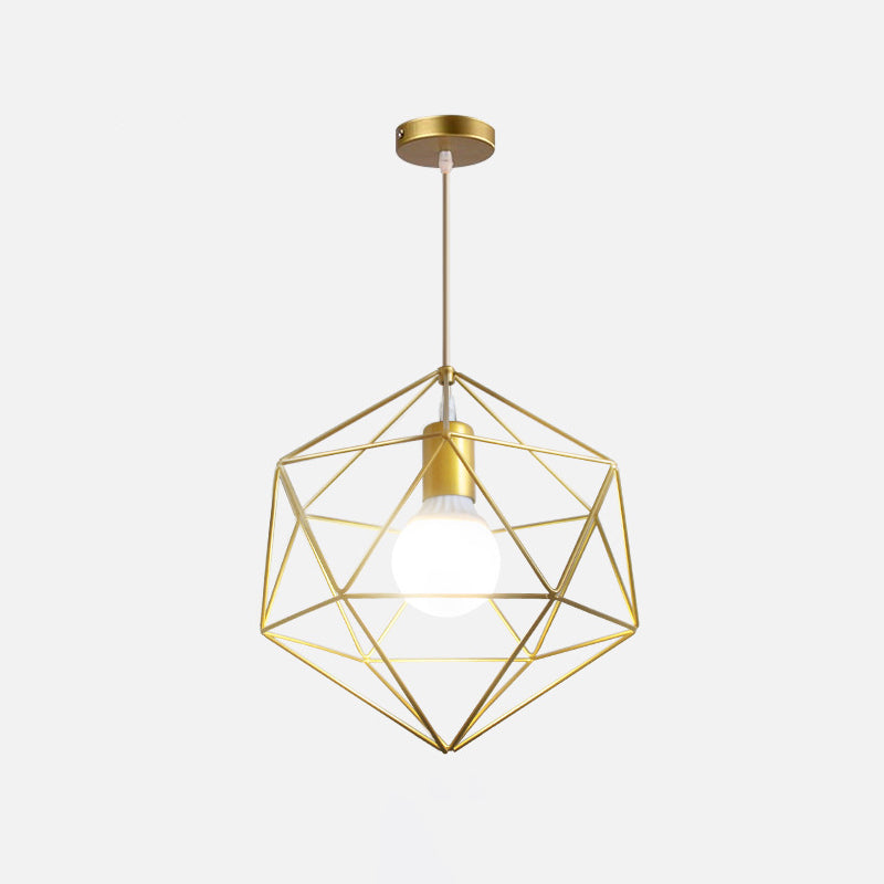 Metal Wire Cage Hanging Lamp Nordic Style Single Dining Room Ceiling Pendant Light in Gold Gold Rhombus Clearhalo 'Art Deco Pendants' 'Cast Iron' 'Ceiling Lights' 'Ceramic' 'Crystal' 'Industrial Pendants' 'Industrial' 'Metal' 'Middle Century Pendants' 'Pendant Lights' 'Pendants' 'Tiffany' Lighting' 2462212