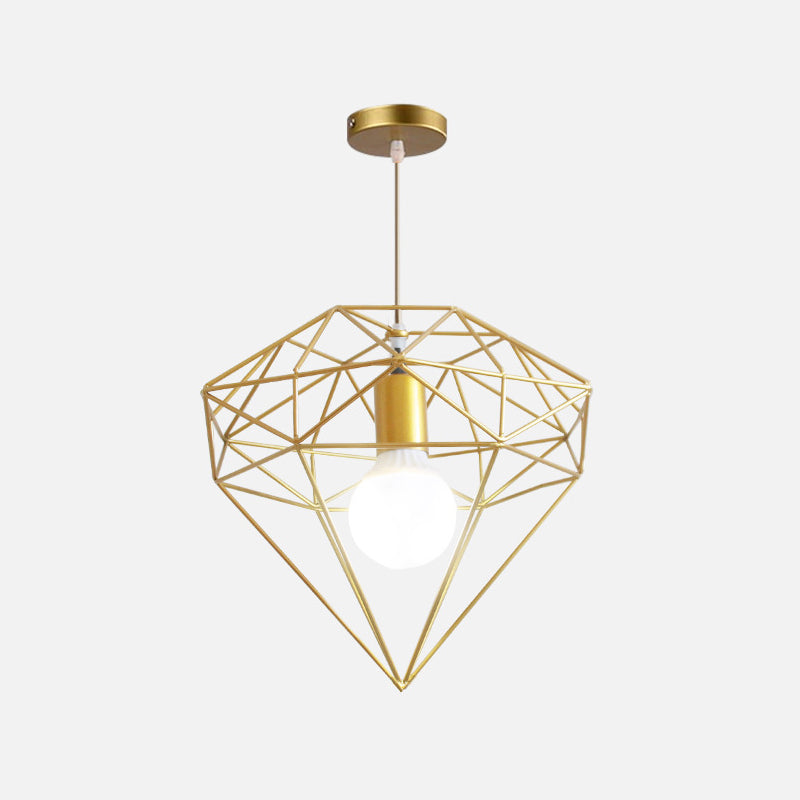 Metal Wire Cage Hanging Lamp Nordic Style Single Dining Room Ceiling Pendant Light in Gold Gold Diamond Clearhalo 'Art Deco Pendants' 'Cast Iron' 'Ceiling Lights' 'Ceramic' 'Crystal' 'Industrial Pendants' 'Industrial' 'Metal' 'Middle Century Pendants' 'Pendant Lights' 'Pendants' 'Tiffany' Lighting' 2462224