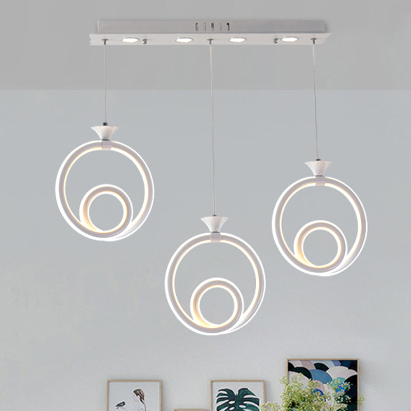 Multi-Ring Cluster Pendant Contemporary Acrylic 3/5-Head Kitchen Suspension Lamp in Warm/White/Natural Light 3 White Clearhalo 'Ceiling Lights' 'Modern Pendants' 'Modern' 'Pendant Lights' 'Pendants' Lighting' 246223