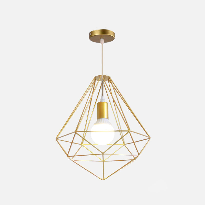 Metal Wire Cage Hanging Lamp Nordic Style Single Dining Room Ceiling Pendant Light in Gold Gold Polygon Clearhalo 'Art Deco Pendants' 'Cast Iron' 'Ceiling Lights' 'Ceramic' 'Crystal' 'Industrial Pendants' 'Industrial' 'Metal' 'Middle Century Pendants' 'Pendant Lights' 'Pendants' 'Tiffany' Lighting' 2462233