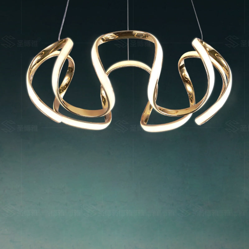 Minimalistic Curve Chandelier Pendant Light Metal Bedroom LED Hanging Lamp in Gold Clearhalo 'Ceiling Lights' 'Chandeliers' 'Modern Chandeliers' 'Modern' Lighting' 2462269