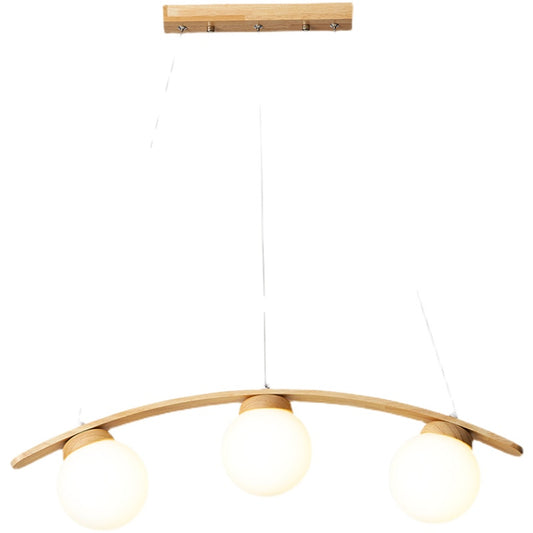 Arc Island Ceiling Light Nordic Wooden 3-Head Dining Room Hanging Lamp with Ball White Glass Shade Wood Clearhalo 'Ceiling Lights' 'Island Lights' Lighting' 2462326