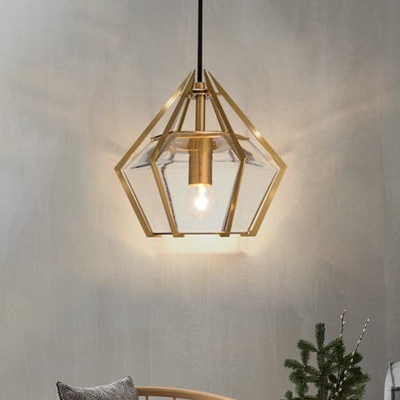 Diamond Pendant Lighting Modern Glass 1 Light Green/Clear/Textured White Hanging Pendant Light with Stout/Linear/Bell Metal Cage Clearhalo 'Ceiling Lights' 'Glass shade' 'Glass' 'Modern Pendants' 'Modern' 'Pendant Lights' 'Pendants' Lighting' 246236