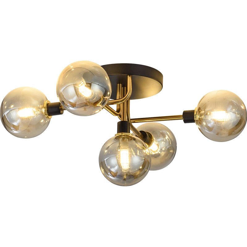 5 Lights Dining Room Ceiling Lamp Postmodern Style Semi Flush Light with Ball Glass Shade Clearhalo 'Ceiling Lights' 'Close To Ceiling Lights' 'Close to ceiling' 'Glass shade' 'Glass' 'Pendant Lights' 'Semi-flushmount' Lighting' 2462405