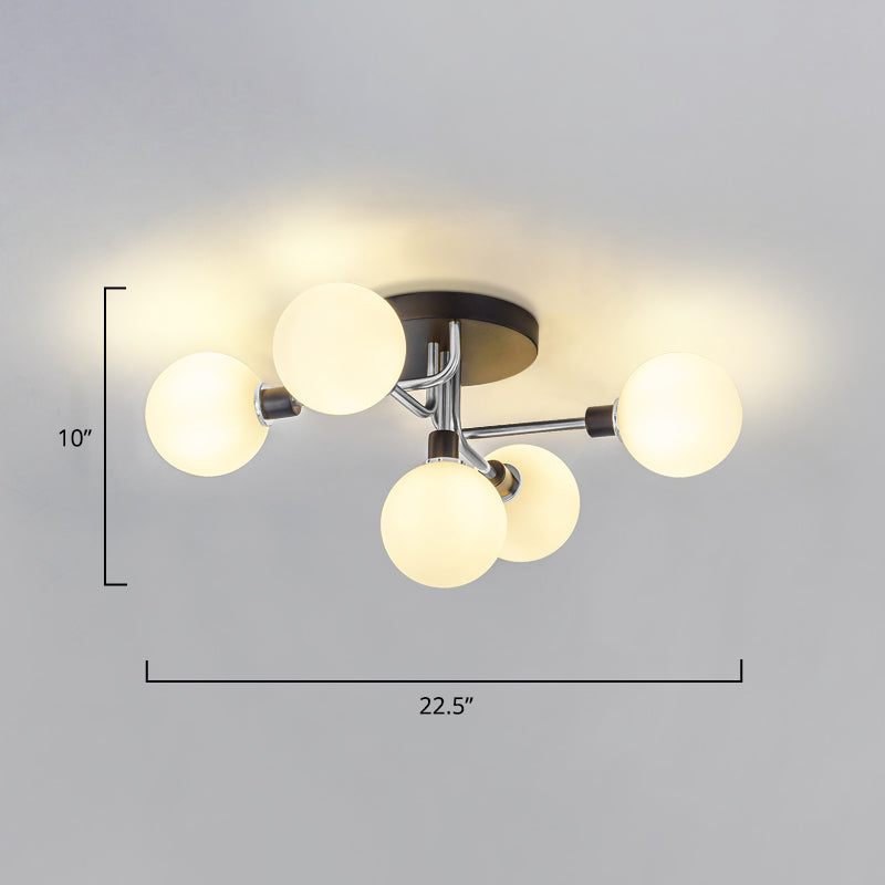 5 Lights Dining Room Ceiling Lamp Postmodern Style Semi Flush Light with Ball Glass Shade Clearhalo 'Ceiling Lights' 'Close To Ceiling Lights' 'Close to ceiling' 'Glass shade' 'Glass' 'Pendant Lights' 'Semi-flushmount' Lighting' 2462413