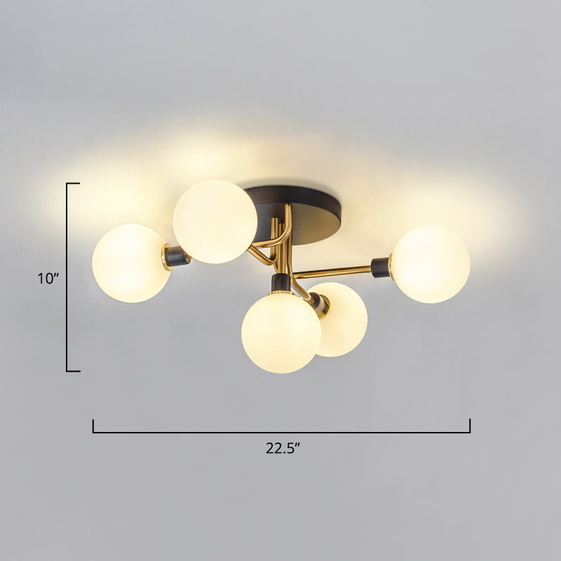 5 Lights Dining Room Ceiling Lamp Postmodern Style Semi Flush Light with Ball Glass Shade Clearhalo 'Ceiling Lights' 'Close To Ceiling Lights' 'Close to ceiling' 'Glass shade' 'Glass' 'Pendant Lights' 'Semi-flushmount' Lighting' 2462419