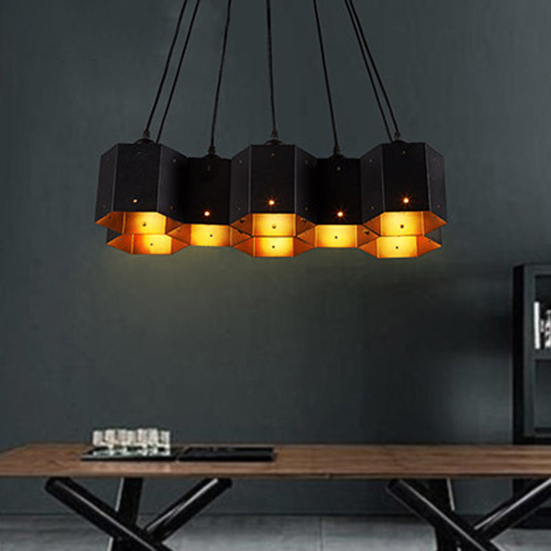 Honeycomb Island Ceiling Light Art Deco Black Finish Metal Hanging Light for Dining Room 8 Black Clearhalo 'Ceiling Lights' 'Island Lights' Lighting' 2462424