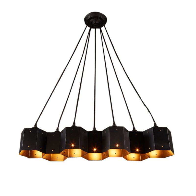 Honeycomb Island Ceiling Light Art Deco Black Finish Metal Hanging Light for Dining Room 7 Black Clearhalo 'Ceiling Lights' 'Island Lights' Lighting' 2462425