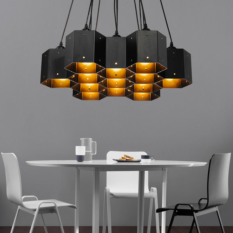 Honeycomb Island Ceiling Light Art Deco Black Finish Metal Hanging Light for Dining Room Clearhalo 'Ceiling Lights' 'Island Lights' Lighting' 2462427