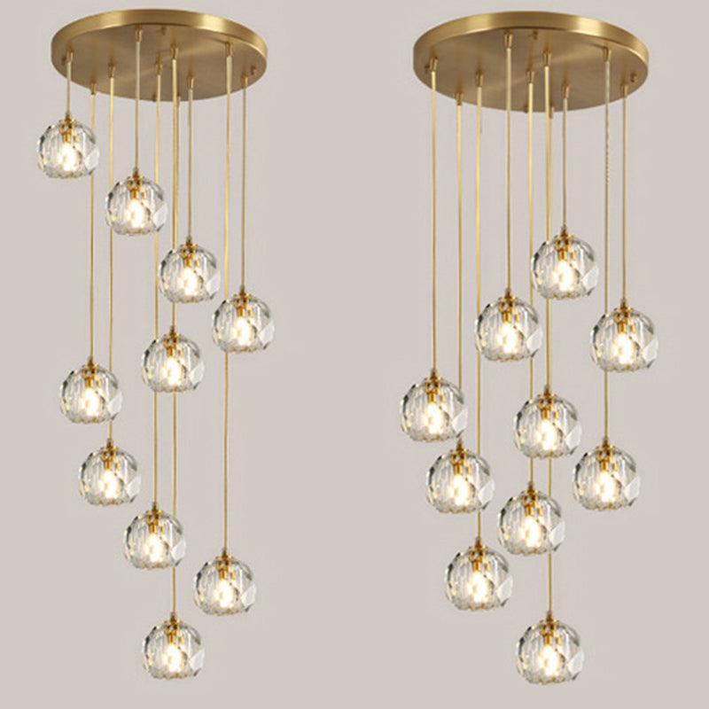 Ball Beveled K9 Crystal Suspension Lamp Simplicity Brass Finish Multi Pendant Ceiling Light Clearhalo 'Ceiling Lights' 'Modern Pendants' 'Modern' 'Pendant Lights' 'Pendants' Lighting' 2462464