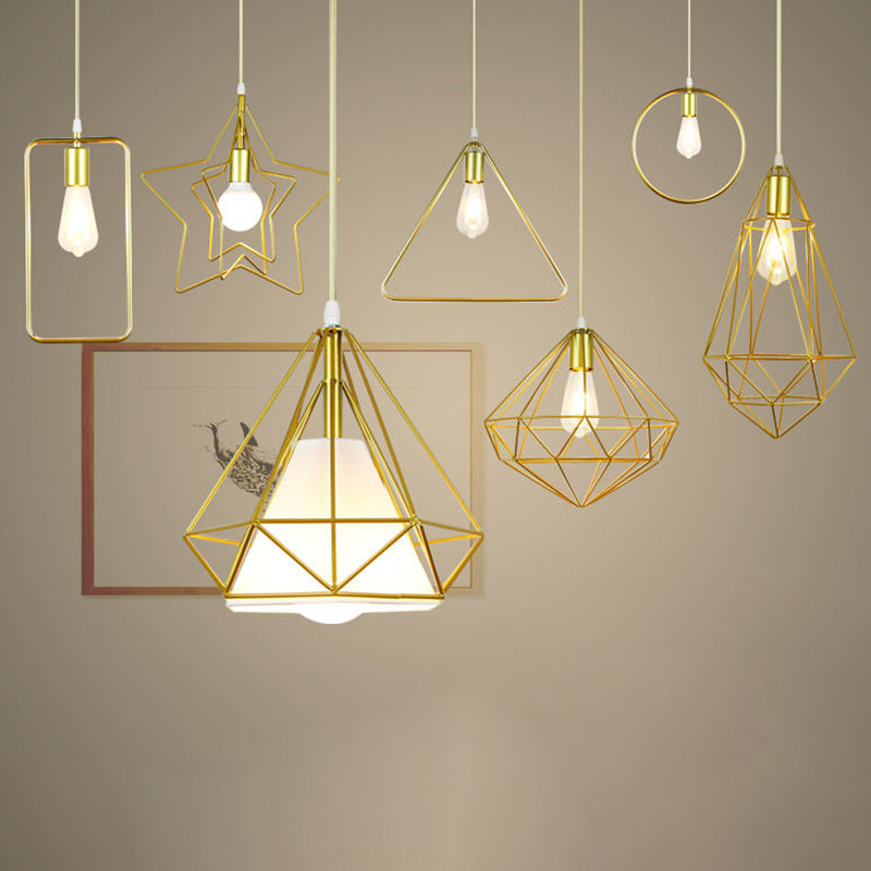 Gold Cage Frame Pendant Ceiling Light Nordic Metal 1 Bulb Dining Room Suspension Light Clearhalo 'Art Deco Pendants' 'Cast Iron' 'Ceiling Lights' 'Ceramic' 'Crystal' 'Industrial Pendants' 'Industrial' 'Metal' 'Middle Century Pendants' 'Pendant Lights' 'Pendants' 'Tiffany' Lighting' 2462467