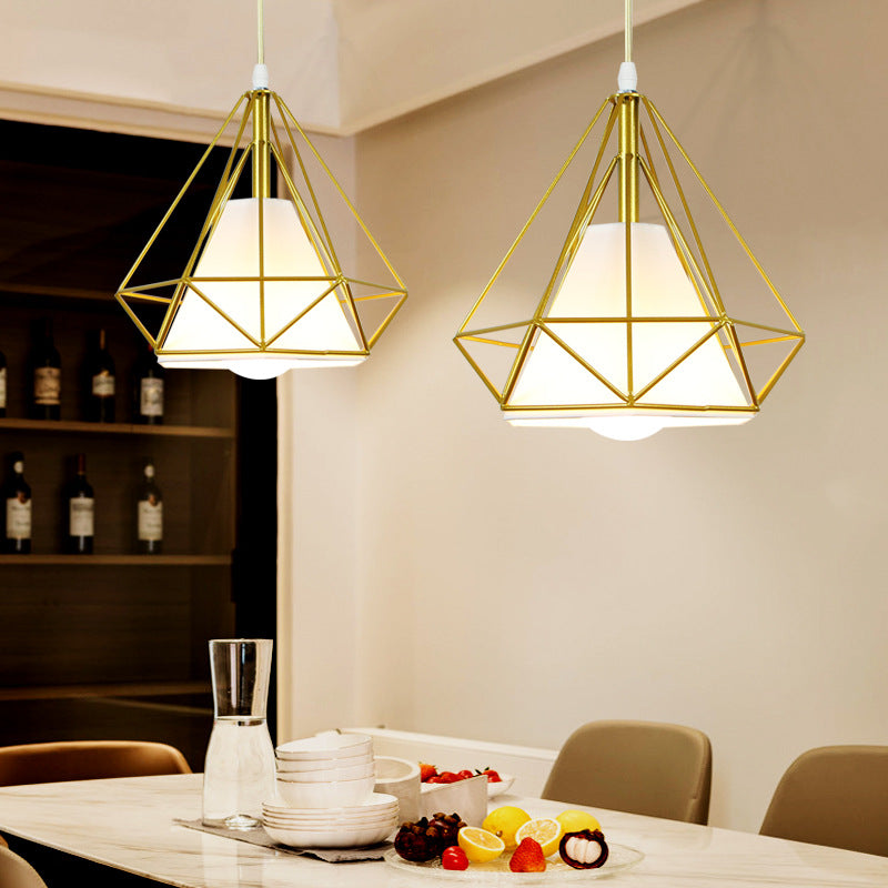 Gold Cage Frame Pendant Ceiling Light Nordic Metal 1 Bulb Dining Room Suspension Light Gold With Shade Clearhalo 'Art Deco Pendants' 'Cast Iron' 'Ceiling Lights' 'Ceramic' 'Crystal' 'Industrial Pendants' 'Industrial' 'Metal' 'Middle Century Pendants' 'Pendant Lights' 'Pendants' 'Tiffany' Lighting' 2462468
